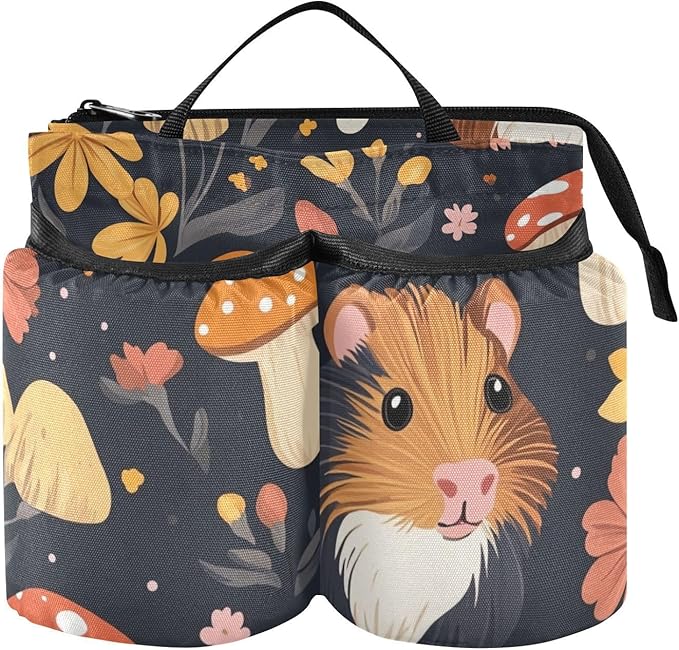 Guinea Pig Mushroom Floral Black Luggage Cup Holder Travel Portable Free Hand Drink Carrier Suitcase Drinks Beverage Holder Carry-On Bottle Mug Holder Organizer Bag Travelers Accessories
