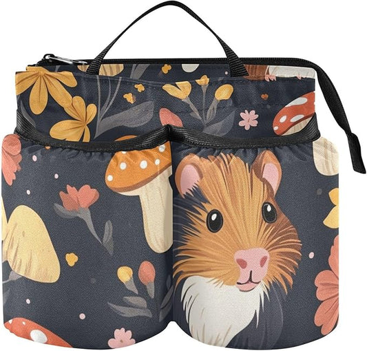 Guinea Pig Mushroom Floral Black Luggage Cup Holder Travel Portable Free Hand Drink Carrier Suitcase Drinks Beverage Holder Carry-On Bottle Mug Holder Organizer Bag Travelers Accessories
