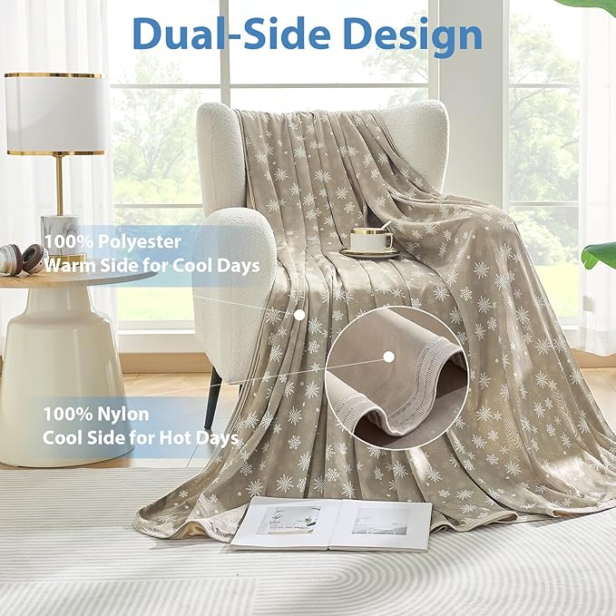OIGAE Cooling Blanket for Hot Sleepers - Soft & Lightweight Summer Cold Blanket for Night Sweats | Perfect for Bed, Couch, Sofa (Light Brown, Throw 50'' x 70'')