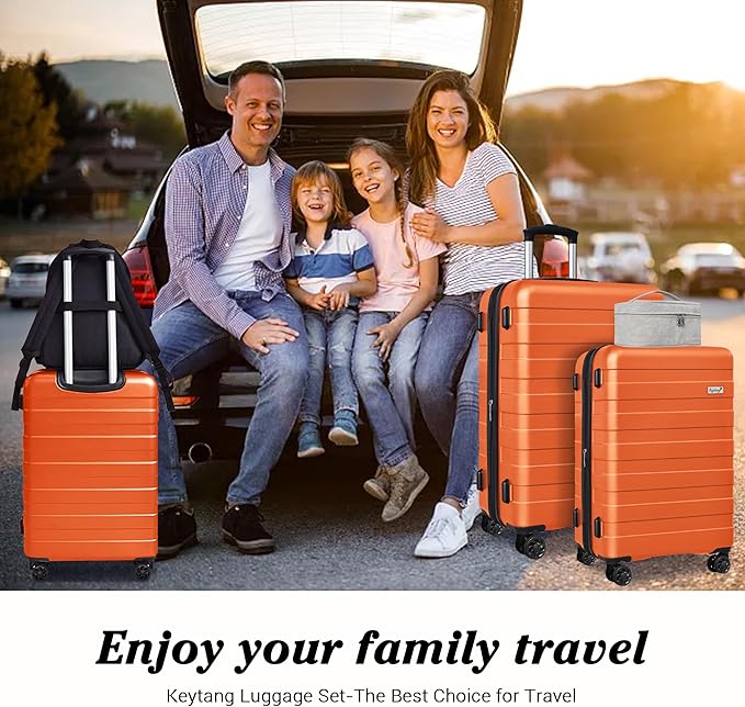 Zebra Luggage Sets 5 Piece, Lightweight Hardside Business Travel Suitcase Set with TSA Lock, Bonus Travel Backpack & Makeup Bag, 20/24/28 inch,Orange