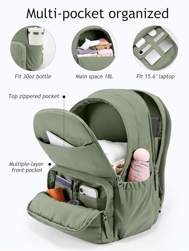 Travel Backpack for Women, 15.6 Inch Laptop Backpack, Quilted College Bookbag, Cute Work Backpacks, Water Resistant
