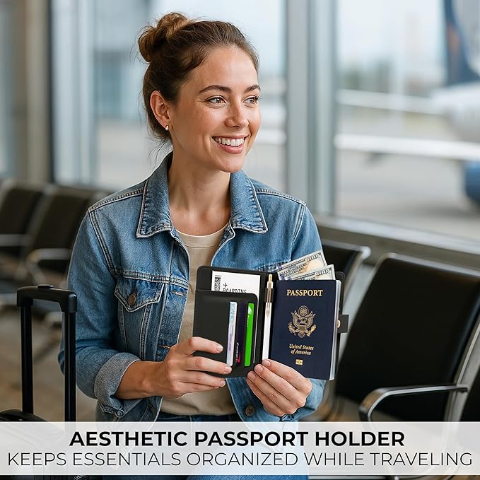 Beautiful Passport Holder for Travel – Cute Cover with Pen Holder to Keep Your Travel Documents Organized & Safe – Quality Passport Wallet for Women & Men and Great for Gifting
