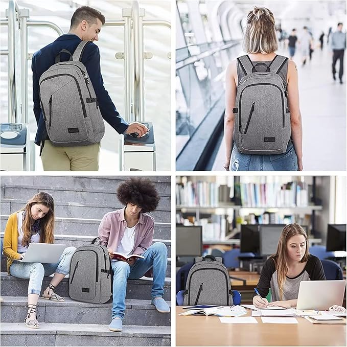 Mancro Laptop Backpack for Travel, Anti-theft Laptop Backpack for Men Business Backpack Work Daypack with Lock, Water Resistant Travel Computer Bag Daypack, Grey