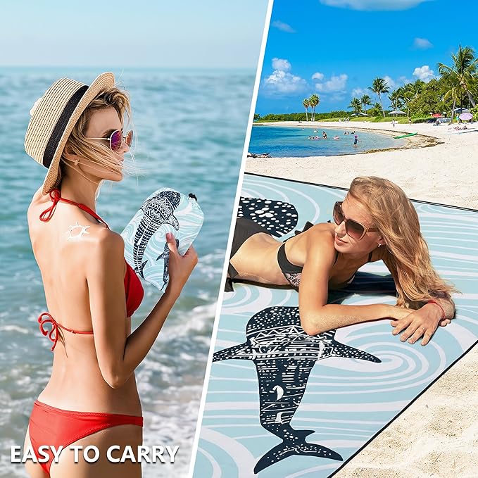 Beach Blanket Waterproof Sandproof Extra Large Beach Mat 79" X 83"/120"x108"for 1-8 Adults Quick Drying Durable Outdoor Picnic Mat for Beach Travel Camping Hiking