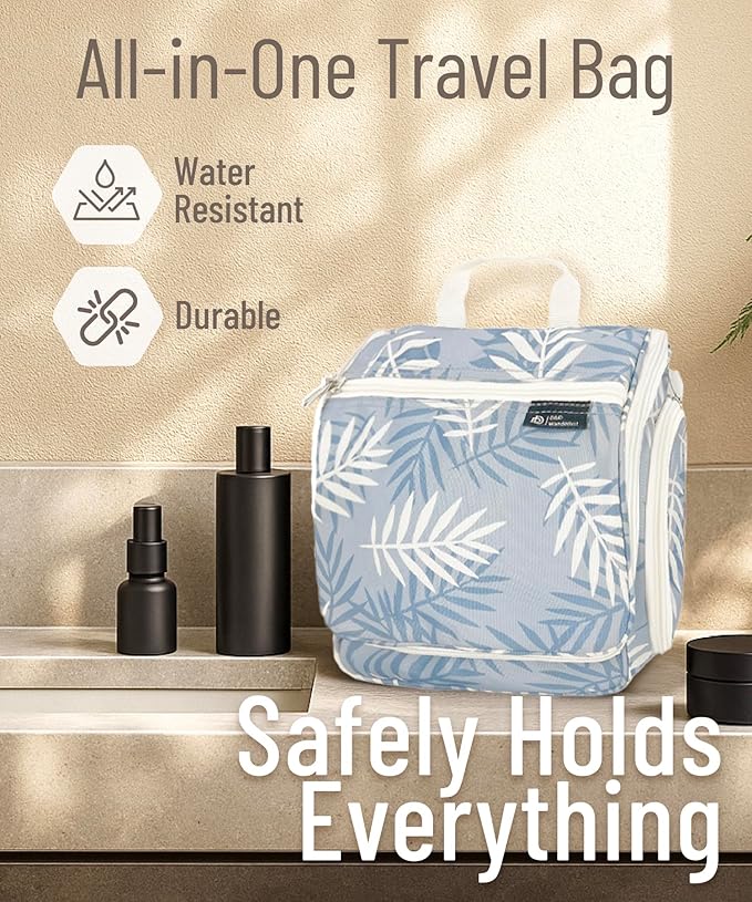 D&D Wanderlust D&D Hanging Travel Toiletry Bag for Men and Women – Cosmetics, Makeup and Toiletries Organizer Kit with 10 Compartments