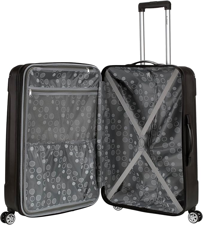 Rockland London Hardside Expandable Spinner Wheel Luggage, Black, Checked-Large 28-Inch