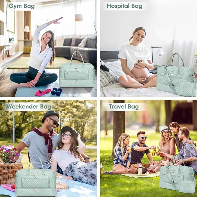 Travel Duffle Bag Weekender for Women - Carry-On Overnight Bag Personal Item Bag with Shoe Compartment & Wet Pocket Large Weekend Tote Bags with Toiletry Bag Hospital Bags for Labor and Delivery