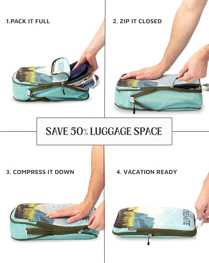 Compression Packing Cubes 6 Piece Set for Carryon Suitcases- Lightweight, Durable Clothes Organizer (National Park)
