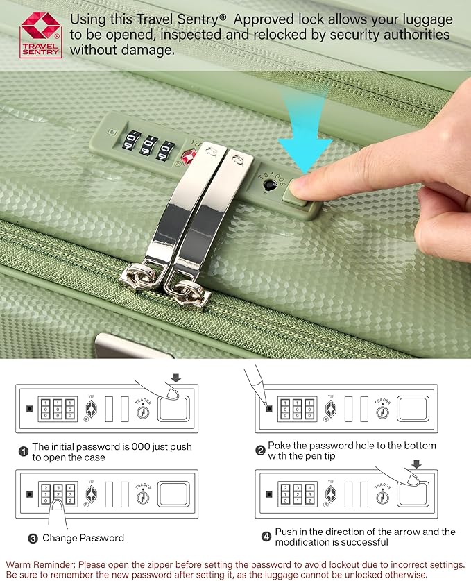 Hanke 26 Inch Expandable Luggage Top Opening Checked Bag Luggage Hard Shell Suitcases with Wheels Lightweight Travel Luggage Heavy Duty Luggage Suitcase with Lock for Woman Men-Bamboo Green