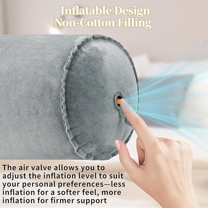 Inflatable Neck Pillow, Round Neck Pillows Support, Travel Pillow for Sleeping, Bolster Pillow for Bed, Legs and Back- Travel Essentials（3.9 x 18.9 inch