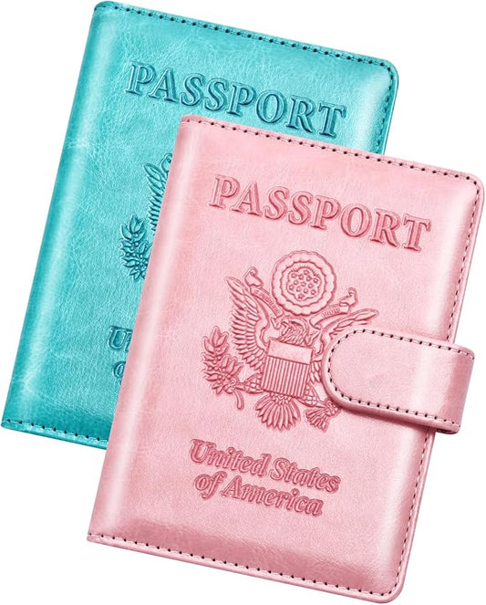 Herain Passport Holder for Travel Cruise Essentials, 2 Pcs Passport Cover Wallet Case Travel Gifts Women Men Family, RFID Passports Book Card Holders Travels Accessories Must Haves