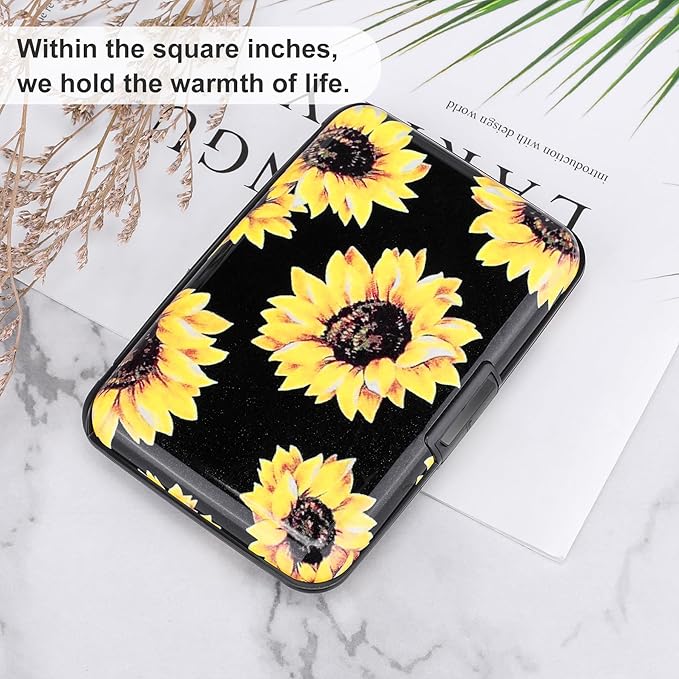 ELFISH Mini RFID Aluminum Wallet Credit Cards Holder Business Card Case Metal ID Case for Men Women (Yellow sunflower)
