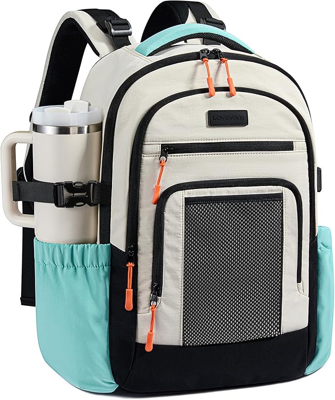 LOVEVOOK Laptop Backpack for Women with Large Cup Holder,15.6 Inch Work Computer Bag with Chest Buckle Back Pad Shoulder Buckle,Waterproof Business Backpack College Teacher Bag for Gift Travel