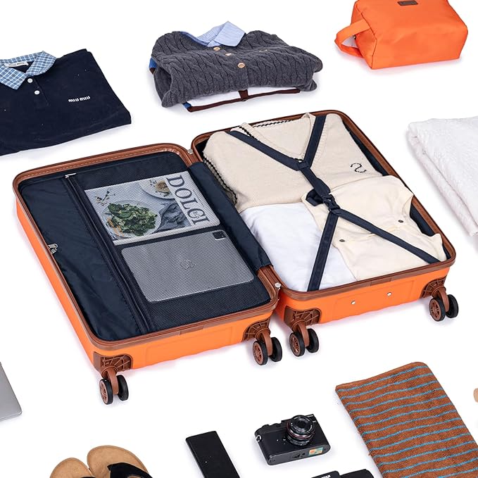 Carry on Luggage Sets 22x14x9 Airline Approved Durable Travel Luggage Suitcases with Wheels,ABS Hard Case Suitcases with Spinner Wheels,(Orange,3 Piece Sets(20"/DB/TB))