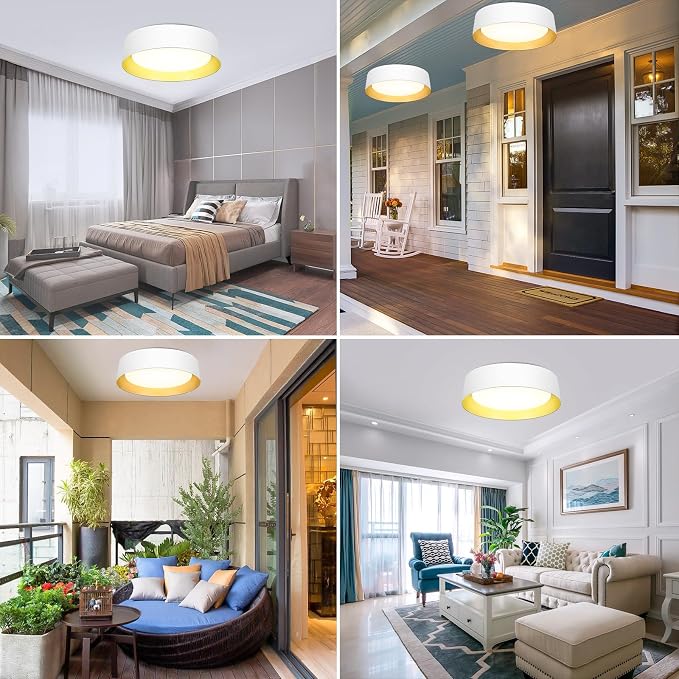 Flush Mount Ceiling Light, 16in Modern Ceiling Light 5 Color Temperature | 30W Bathroom Ceiling Light Fixture, 3000LM Dimmable LED Flush Mount Light for Bedroom, Hallway, Kitchen, White & Gold