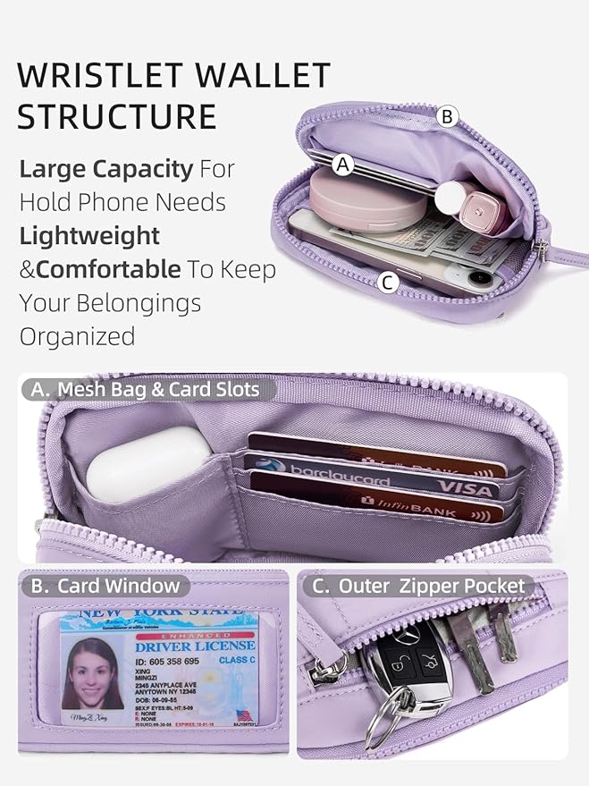 WESTBRONCO Wristlet Wallets for Women – RFID Blocking Quilted Nylon Phone Wallet, Card Holder Purse for Travel & Everyday Use