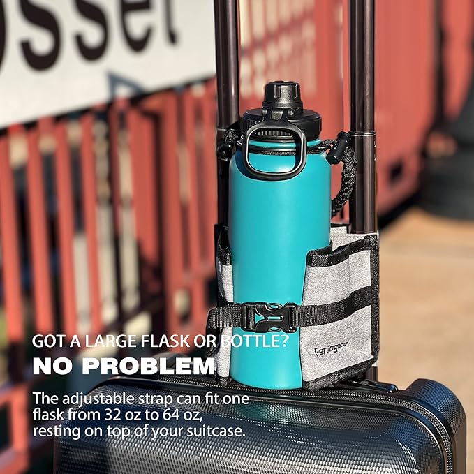 Perilogics Luggage Travel Cup Holder Attachment for Suitcase Drink, Coffee Mug, Bottle Caddy. Traveler Carry on Hands Free Accessory. Ideal for Frequent Travelers or Flight Attendants Gift.