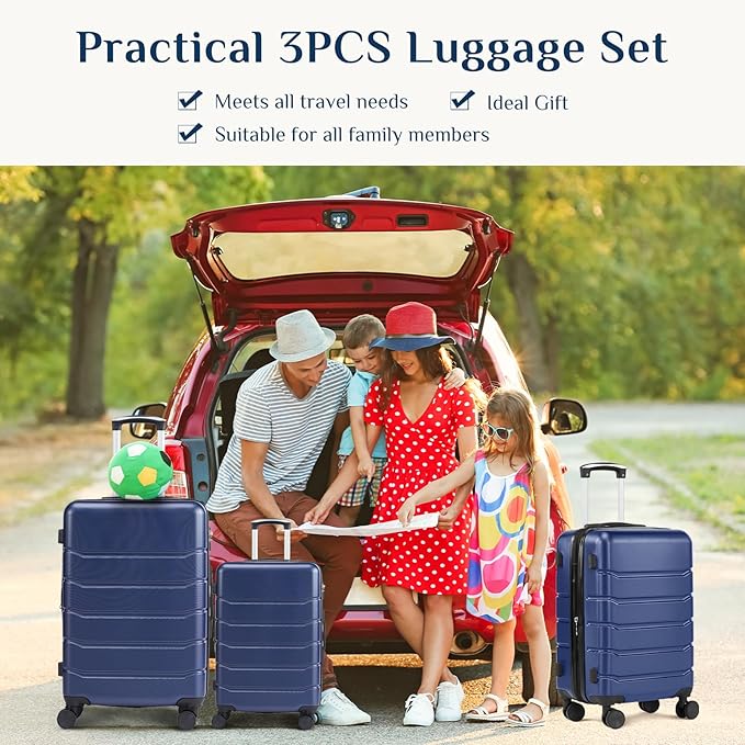 NEWBULIG Suitcases Spinner Wheels Lightweight Expandable Travel Hard Shell Luggage with TSA Lock, Blue, 3-PCS Set (20/24/28 Inch)