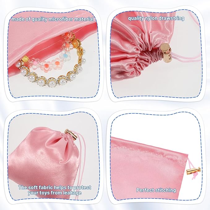 Toy Storage Bags, 6 Pcs Soft Velvet Drawstring Pouch Adjustable Microfiber Toy Organizer Bags Gift Bag Foldable Ditty Bag for Women Men Toys Underwear Sunglasses Cosmetic, 3 Sizes (Pink)