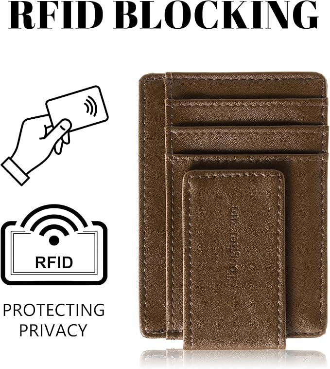 Toughergun Slim Wallet for Men RFID Blocking Money Clip, Minimalist Front Pocket Credit Card Holder, Magnetic Thin Mens Wallets with ID Window