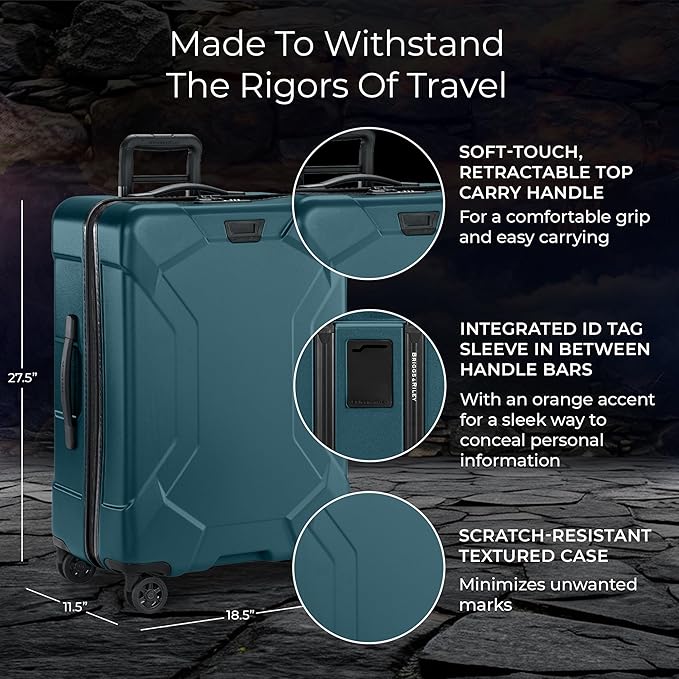 Briggs & Riley 27" Medium Trunk Spinner - Checked Luggage for Travel, Suitcases with Wheels, Hardside Rolling Bag for Men & Women, Self-Repairing Zipper - Torq Collection, Ocean
