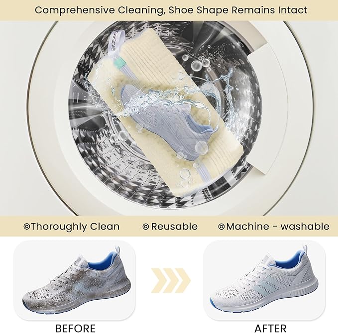 2Pcs Shoe Washing Machine Bag, Sneaker Laundry Bag for Washing Machine, Extra Long and Thick Microfibre Fluff, Reusable for Washer and Dryer (2pcs, Cream white)