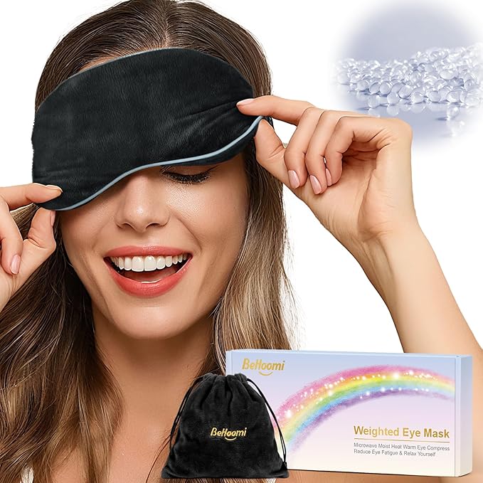 Heated Eye Mask, Microwave Moist Warm Compress for Eyes, Cooling Soothing Weighted Eye Mask for Sleeping, Reusable Sleep Eye Mask for Home & Office, Hot and Cold for Eye Relaxation (Black)
