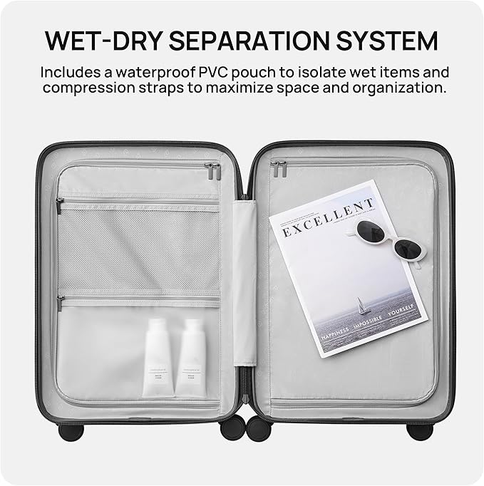NINETYGO Carry On Luggage 22x14x9 Airline Approved, 20 Inch Luggage with Smooth Spinner Wheels, Lightweight, Hard Shell PC Suitcase Carry-On, Travel Luggage, TSA Approved (Grey, Rhine Basic2.0)