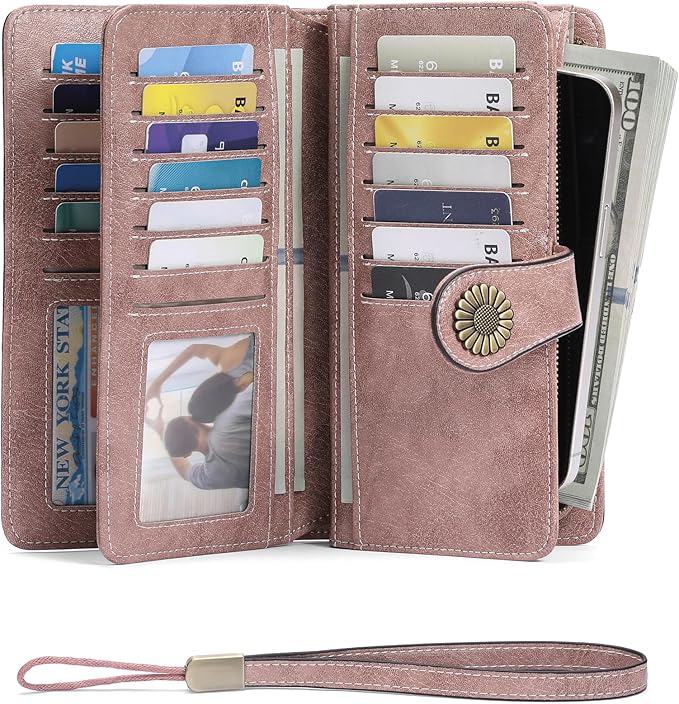 SENDEFN Wallets for Women Leather Credit Card Holder with RFID Blocking Large Capacity Wristlet | with RFID Blocking, Large Capacity, Wristlet, with RFID Blocking, Large Capacity, Wristlet