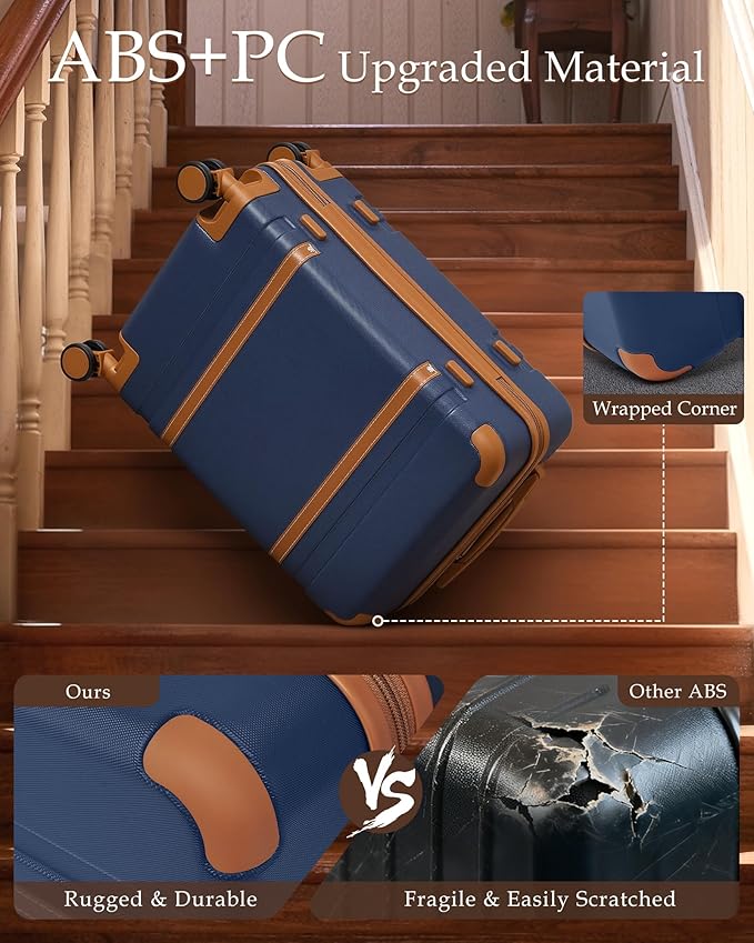LONG VACATION Carry On Luggage Set 3 Piece, 20 Inch ABS+PC Hardshell Carry on Suitcase with Spinner Wheels TSA Lock & YKK Zipper