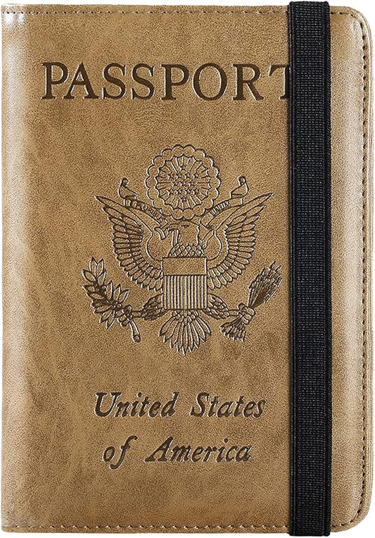 Passport Holder Cover Wallet Travel Essentials RFID Blocking Leather Card Case International Must Haves Travel Accessories for Women Men(101#Brown)