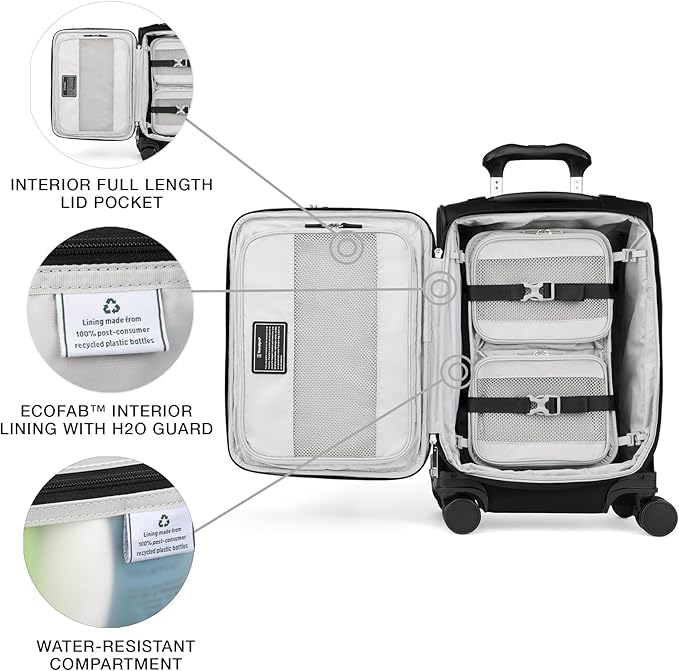 Travelpro VersaPack+ Lightweight Softside Expandable Carry on Luggage, 8 Spinner Suitcase, TSA Lock, Men and Women, Carry On 21-Inch, Black