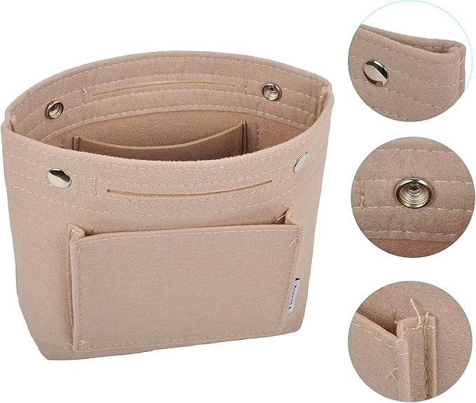Vercord Mini Slim Small Felt Purse Organizer Insert Inside Handbag Tote Pocketbook for Women Beige
