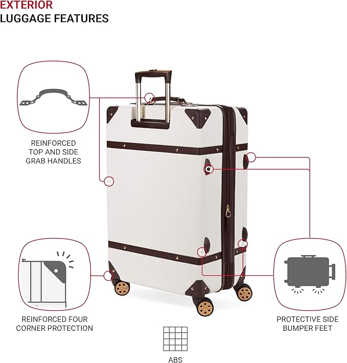 SwissGear 7739 Hardside Luggage Trunk with Spinner Wheels, White, Checked-Large 26-Inch