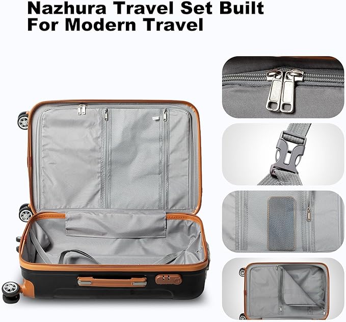 Nazhura Luggage Set, 3-Piece Hardside Suitcase Set, 20-inch Carry On, 24-inch, 28-inch Luggage