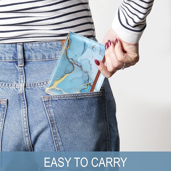 Passport Holder for Travel Essentials, Passport Wallet Cover Case for Travel Must Haves Accessories, Passport Book Holders for Women and Men, Blue Marble