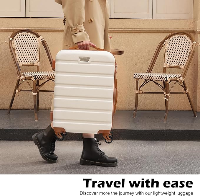 Coolife Luggage 3 Piece Set, Lightweight Durable Hardshell Suitcase set with 360° Spinner Wheels, TSA-approved Lock, Checked Family Travel Luggage sets, 20/24/28 Inch, Apricot White