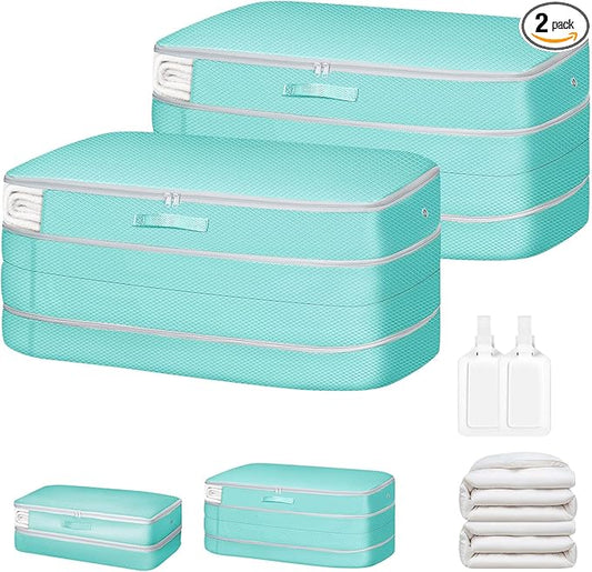 Comforter Storage Bag - Large Capacity Bedding Storage Bags Ultra Space Saving Self Compression Organizer, Washable Compression Bags for Storage Comforter Blanket Duvet Pillow, 2-Pack, Blue