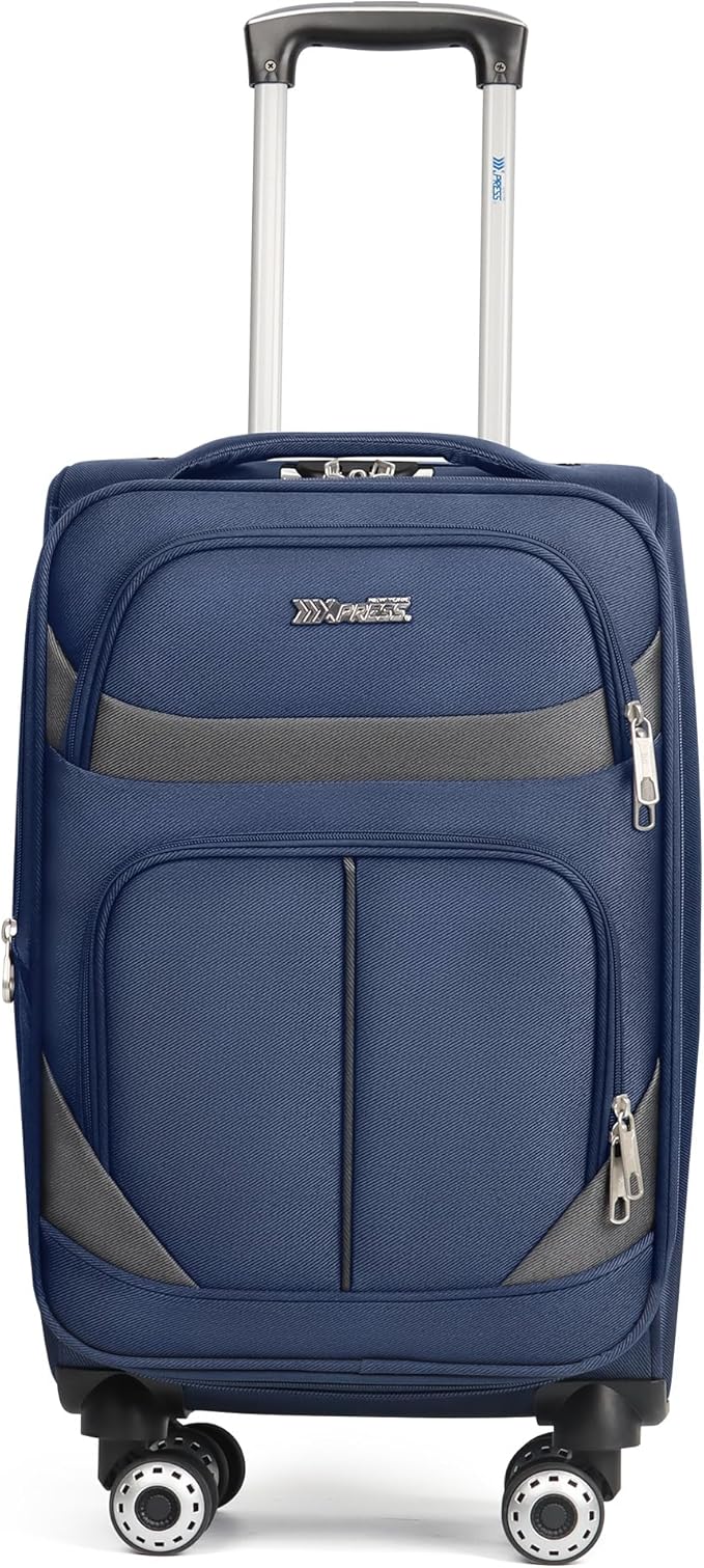 24'' Softside Expandable 15% Rolling Luggage with Double Spinner Wheels & w/LOCK,Lightweight Travel Luggage for Men Women（Navy-Grey,24in）