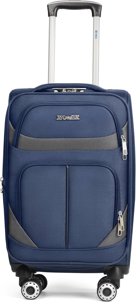 24'' Softside Expandable 15% Rolling Luggage with Double Spinner Wheels & w/LOCK,Lightweight Travel Luggage for Men Women（Navy-Grey,24in）