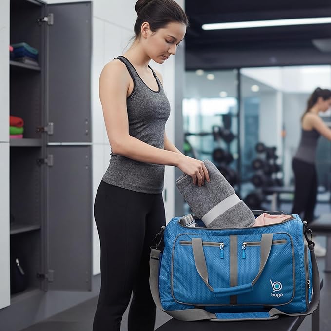 Bago Compact Duffle Bag for Travel Women & Men. Durable Lightweight Foldable Travel Duffel Bags For Traveling Women. 40L Duffle Bags a Reliable Weekender duffel or Overnight Bag With Shoe Compartment