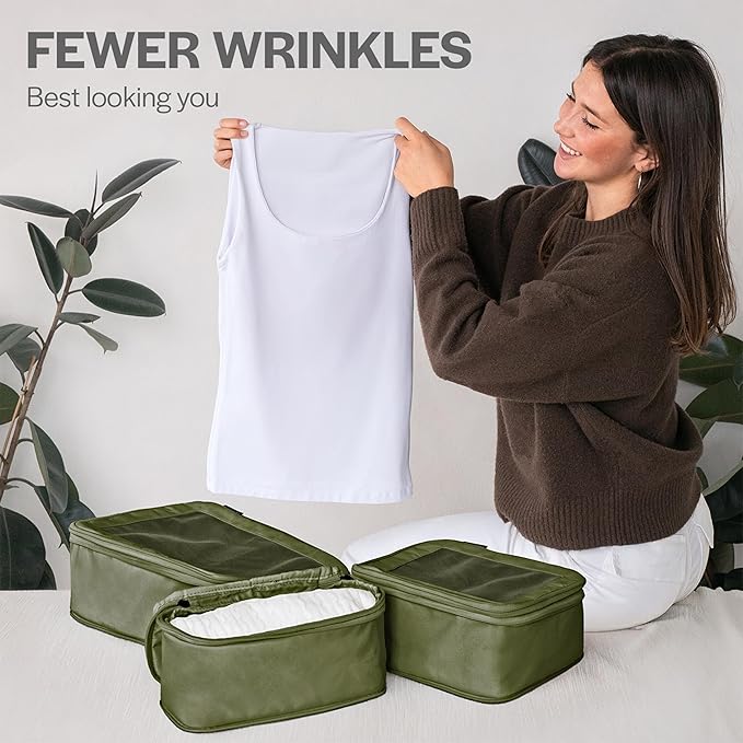 Aerotrunk Compression Packing Cubes for Travel - Luggage Organizer Bags - Double Zipper Packing Cubes for Suitcases (12-Pack, Olive)