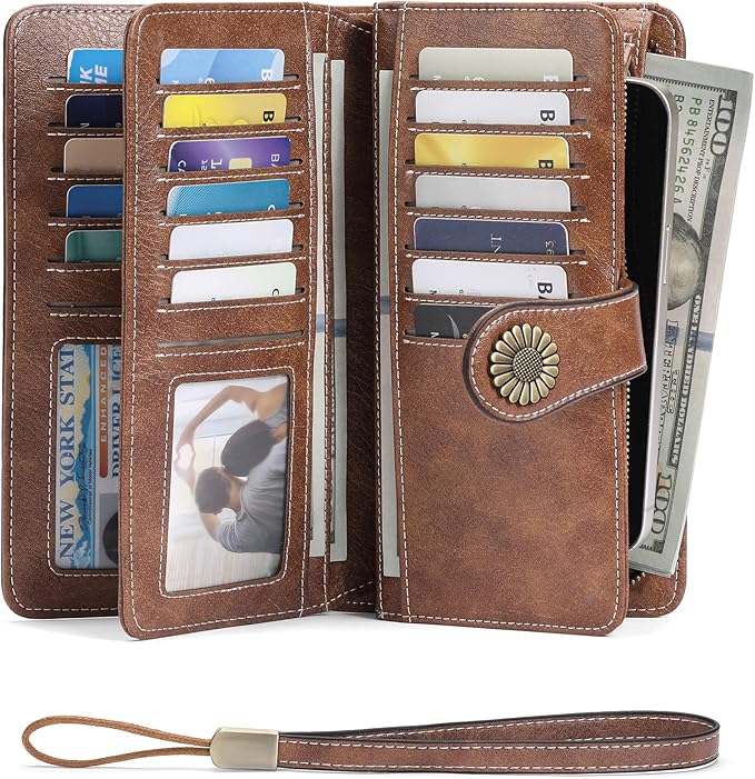 SENDEFN Wallets for Women Leather Credit Card Holder with RFID Blocking Large Capacity Wristlet | with RFID Blocking, Large Capacity, Wristlet, with RFID Blocking, Large Capacity, Wristlet