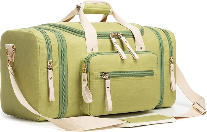 Duffle Bag for Travel (Green) 20–23” Expandable (40L) – Lightweight Water-Resistant Carry On Weekender with Multiple Pockets & Shoulder Strap – Airline Approved Travel Duffel Bags for Men & Women