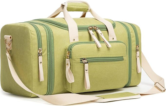 Duffle Bag for Travel (Green) 20–23” Expandable (40L) – Lightweight Water-Resistant Carry On Weekender with Multiple Pockets & Shoulder Strap – Airline Approved Travel Duffel Bags for Men & Women