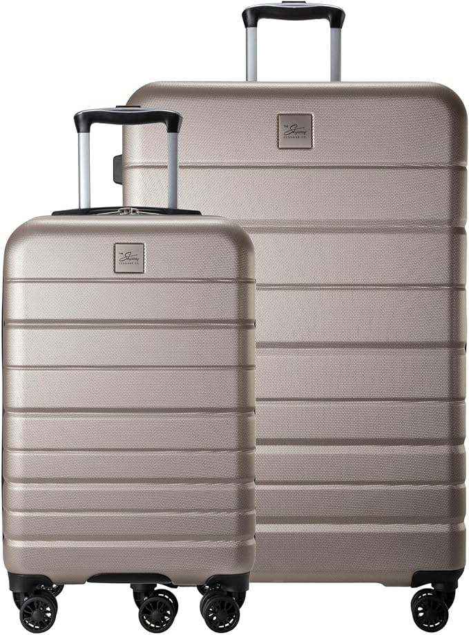 Skyway Epic 2.0 Hardside Lightweight and Durable ABS Shell Luggage, Spacious with 8-Wheel Spinners, Comfort Grip with Telescoping Handle, Men and Women, Bone, 2-Piece Set (20,28)