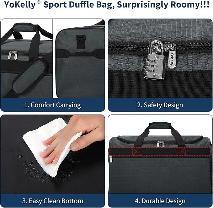 Gym Bag 20 inch Sport Duffle Bag for Men - 40L Weekender Duffel Bag for Travel - Dark Grey