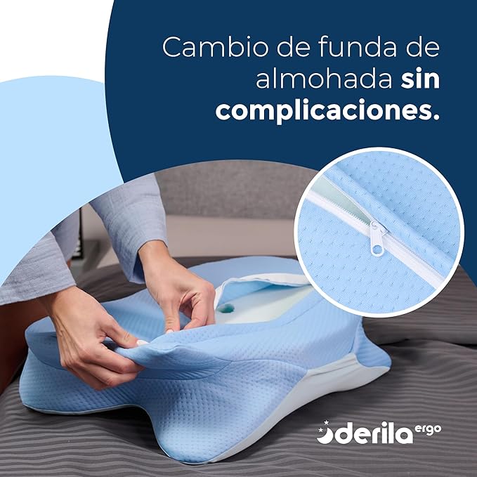 Derila Ergo Pillowcase Cervical Neck Pillow for Sleeping Pillow Case Contour Memory Foam Pillows for Back, Side Sleeper (Pillowcase - 21.25 x 14.17 x 4.72 in) Pillow Case only