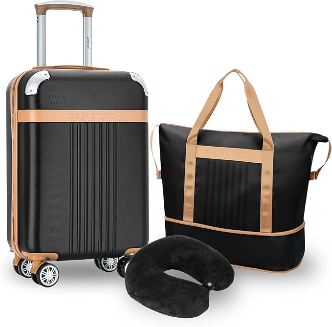 Santino Luggage Sets 3 Piece Carry On Luggage Set 20 Inch Hardshell & Lightweight PP Luggage Suitcase with Detachable Spinner Wheels & TSA Lock 20" Suitcase with Duffel & U-shaped pillow