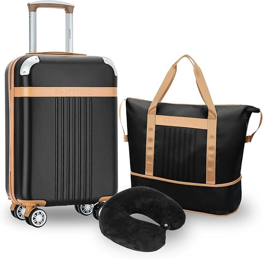 Santino Luggage Sets 3 Piece Carry On Luggage Set 20 Inch Hardshell & Lightweight PP Luggage Suitcase with Detachable Spinner Wheels & TSA Lock 20" Suitcase with Duffel & U-shaped pillow